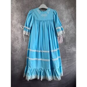 Vintage Girls Heirloom Prairie Dress Blue Lace Easter Flower Girl Sz 7 NWT